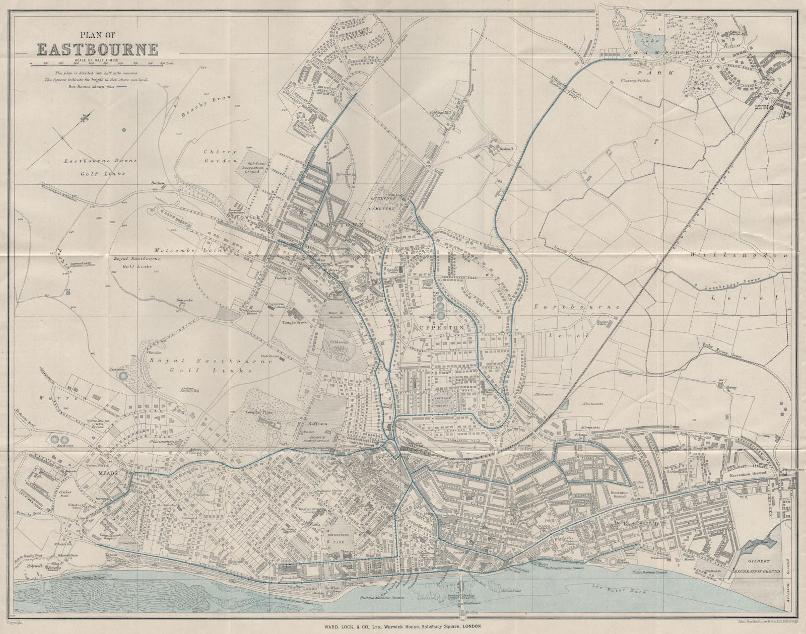EASTBOURNE vintage town/city plan. Sussex. WARD LOCK 1929 old vintage map